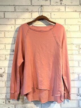 aerie Dusty Coral Raw-Edge Pullover Sweatshirt